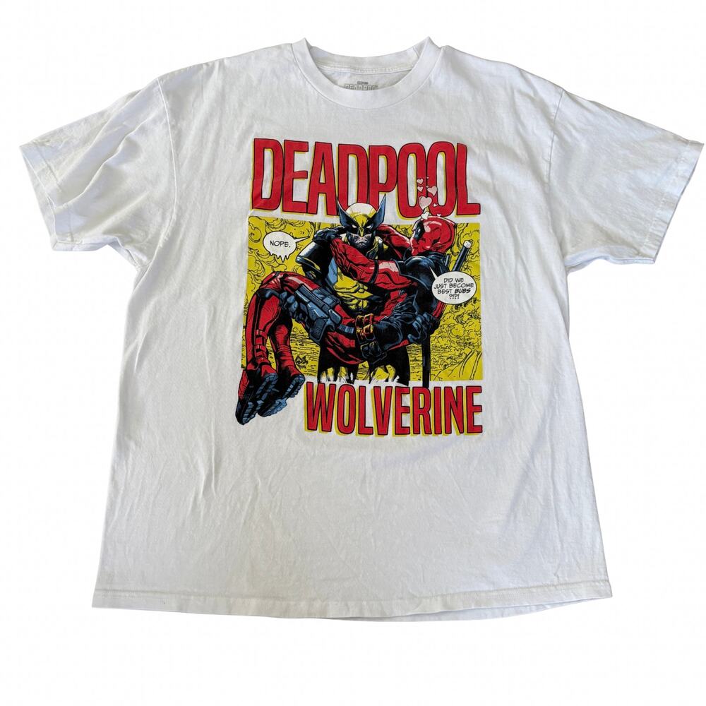 Marvel Deadpool Wolverine Graphic T-Shirt XL White Comic Print Superhero Tee